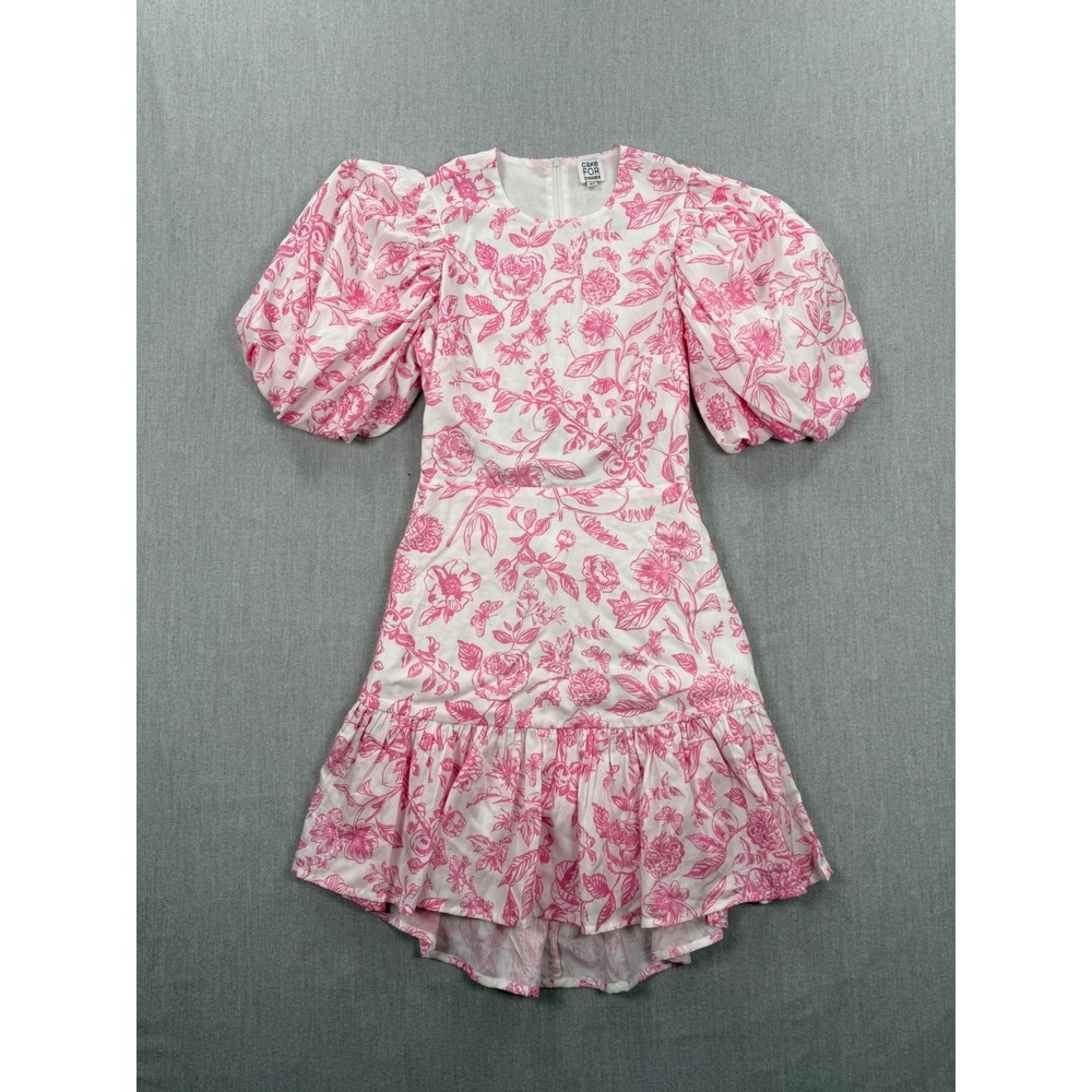 Cake For‎ Dinner Claire Puff Sleeve Garden Toile Pink White Floral Mini Dress XS